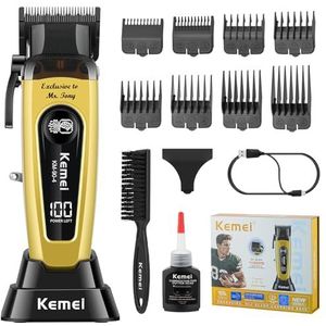 KEMEI Tondeuse voor mannen, baardtrimmer, kappersverzorgingsset, 11500 tpm, met standaard, led-display voor heren