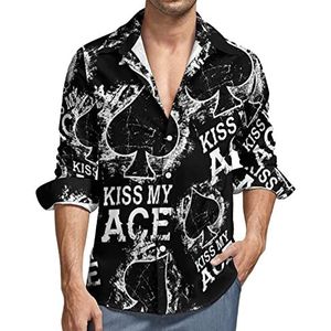 Kiss My Ace Overhemd met knopen voor heren, lange mouwen, V-hals, casual, regular fit