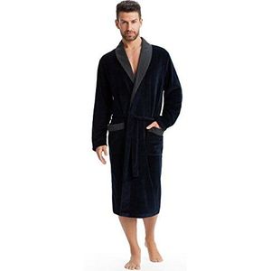 LEVERIE Elegante en knuffelzachte badjas (made in EU) saunamantel voor heren met elegante reverskraag en ceintuur, Donkerblauw met stippen en strepen, 4XL