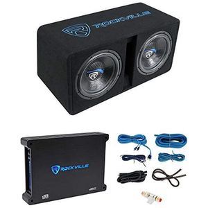 Rockville DK512 Pakket Dual 12 ""2800w K5 Auto Subwoofer Behuizing+DB12 Versterker