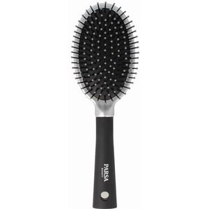 Parsa Beauty Ovale Haarborstel met Zachte Kunststof Pinnen | Allround Haarstyling Borstel met Ergonomische Handgreep | Matte Zilveren Finish | Voor Alle Haartypes