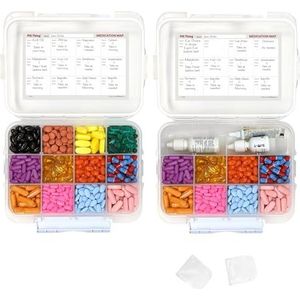 Grote pillenkoffer met 12 compartimenten met luchtdichte afdichting - siliconen pakking waterdichte medische doos met medicijnkaart (12 compartimenten, 2 stuks)