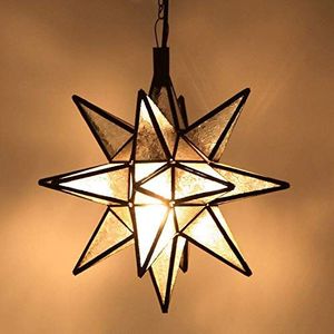 Oosterse lamp Marokkaanse hanglamp Nasima wit H38 van metaal & reliëfglas | kunsthandwerk uit marrakesch | Een licht-ster als uit 1001 nacht | L1807