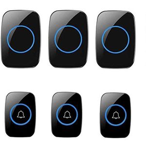 Deurbel, 3 knoppen ontvangers draadloze deurbel waterdicht pakket van 6 36 tonen LED 300M veelkleurig(Black)