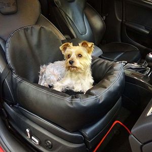 Zachte autostoel in lederlook voor hond, kat of ander huisdier, inclusief riem- en stoelbevestiging aanbevolen voor Seat Terra.