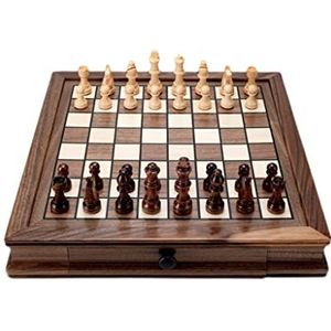 Magnetisch houten schaakspel met 2 ingebouwde opberglades Professioneel schaakbord Familiespel Schaken-(walnoot)