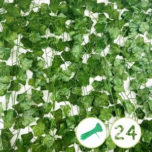 Nutabevr Set van 24 Ivy kunstslinger, 2,2 m lange slinger, kunstplanten met 50 groene kabelbinders, groene plantendecoratie, onderhoudsvrije kunstplanten voor keuken, bruiloft, tuin, wanddecoratie