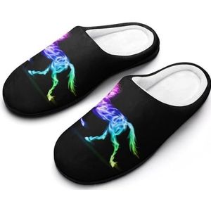 Regenboog Vuur Eenhoorn Katoenen Slippers Voor Vrouwen Warme Anti-Slip Rubber Zool Huisschoenen Voor Indoor Hotel 9-10 (40-41)