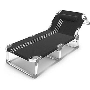 GEIRONV Zonnebedden ligstoelen, UV- Resistent textileen stoffen tuinrecliner 5 positie aanpassing rugleuning zwaartekracht stoel bureau dutje dutje Fauteuils (Color : Black)