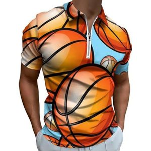 Basketbal Patroon Half Zip-up Polo Shirts Voor Mannen Slim Fit Korte Mouw T-shirt Sneldrogende Golf Tops Tees 3XL