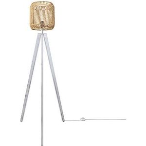 Paco Home Staande Lamp Modern Woonkamer Slaapkamer Rotan Uitstraling Boho Mand E27, Lampvoet: Vloerlamp Wit, Lampenkap: Beige (Ø28 cm)