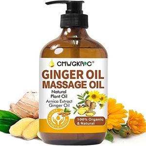Gingerolie, gembermassageolie voor lymfedrainage, arnica-olie, 100% natuurlijke massageolie met druivenzaadolie Arnica-extract, vitamine E-olie en gemberolie, warm en ontspannend