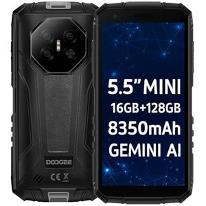 DOOGEE Fire 3 Pro Mini-telefoon, 14 cm (5,5 inch), HD+, compacte behuizing + eenvoudige handgreep, 16 GB + 128 GB, lange batterijduur, 8350 mAh-batterij, IA Gemini, camera 16 MP + 8 MP, schokbestendig
