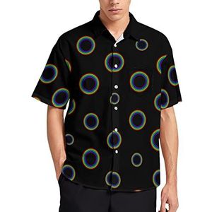 Rainbow Circle heren T-shirt met korte mouwen casual button down zomer strand top met zak