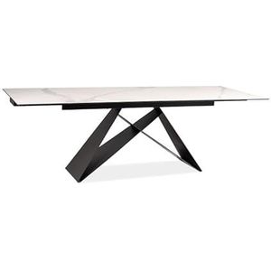 SIGNAL MEBLE Uittrekbare eettafel met marmereffect Westin III - keramiek - wit/mat zwart - L 180 - 260 x L 90 cm