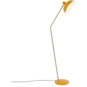 QAZQA - Retro Retro vloerlamp geel met brons - Milou | Woonkamer | Slaapkamer | Keuken - Staal Langwerpig - E27 Geschikt voor LED - Max. 1 x 25 Watt
