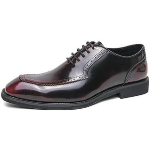 Oxford schoenen for heren Veterschoenen Vierkante neus Schortneus Brogue Veganistisch leren Oxford schoenen Antislip rubberen zool Antislip Slipvaste blokhak Bruiloft(Red,38 EU)