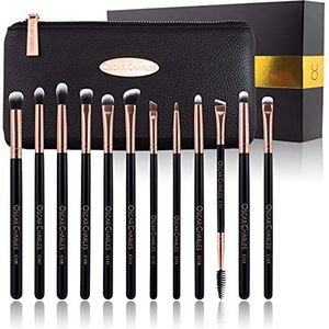 Oscar Charles Oogmake-up borstels set, 12 make-up borstels professioneel inclusief luxe cosmetische tas - rose goud