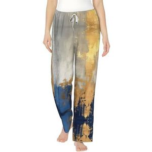 Goud Blauw Wit Print Flanel Pyjama Broek Met Zakken Warme Slaap Lounge Broek Pyjama Pj Bottoms Nachtkleding, Zwart, S