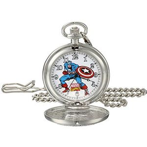 Marvel Heren Captain America W001741 analoog-kwarts zakhorloge, zilver, quartz uurwerk, ZILVER, Kwartsbeweging