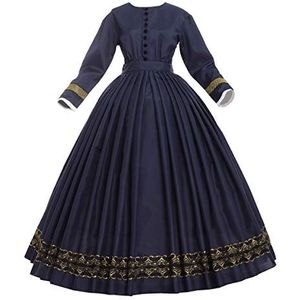 Graceart Vintage kostuum voor dames, jaren 1860, middeleeuws victoriaans kostuum met crinoline, Donkerblauw, M