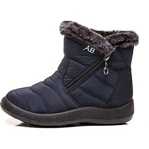 Dames winter enkellaarsjes met rits, outdoor antislip waterdichte bont gevoerde warme halfhoge laarsjes, comfortabele platform snowboots voor dames(Size:41 EU,Color:Blauw)