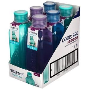 Sistema 6 stuks 880 Hydate Square Bottle, 725 ml - Mint/Blauw/Paars
