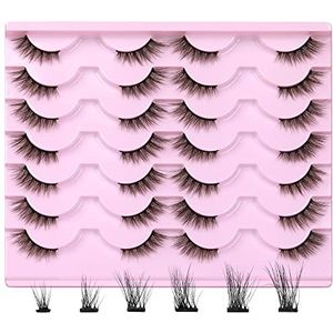 Wimpers, 14 paar, natuurlijke strip, kattenoogwimpers, valse, wispy transparante wimpers, 3D nepwimpers, pluizig, volume