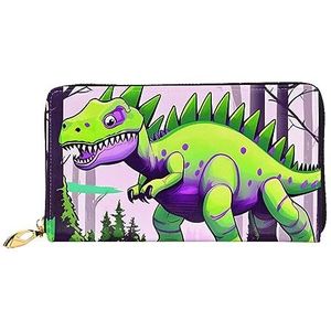 AthuAh Groene dinosaurusvrouwenlange portemonnee, reisportemonnee en lange portemonnee met grote capaciteit, portemonnee met rits, 19 × 10,5 cm, Zwart, Eén maat