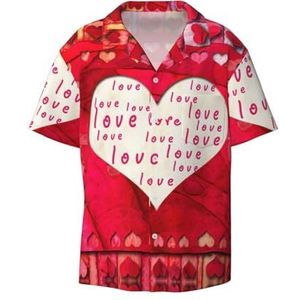 OdDdot Red Hearts Love Print Heren Button Down Shirt Korte Mouw Casual Shirt voor Mannen Zomer Business Casual Jurk Shirt, Zwart, XXL