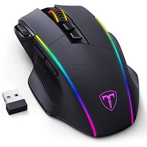 Draadloze gamingmuis, driemodus 2.4G/USB-C/Bluetooth-muis tot 10.000 DPI, RGB-achtergrondverlichting, ergonomische muis met 8 programmeerbare knoppen, oplaadbare draadloze muis voor laptop, pc