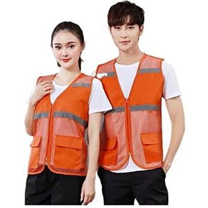 Kamizelki bezpieczeństwa, Mesh Rits Outdoor Werkvest for Heren Dames Met Zakken Multicolor Meerdere Maten(Orange,XXL)