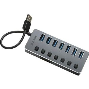 Dark 7-poorts USB 3.0-hub en USB-multiplextelegraaf met 1 havenadapter voor hoge snelheidslast (DK-AC-USB371)