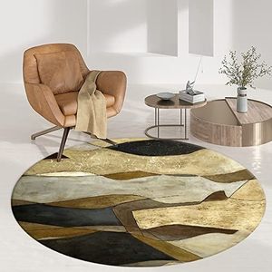 Wasbare ronde vloerkleed kinderkamer tapijten abstract zwart goud olieverf voor thuis keuken en woonkamer decor Tapijt ø 200 cm