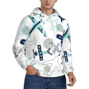 Jkkghll Vliegtuig Print Mannen Hooded Warme Lichtgewicht Trui Voor Winter Herfst En Lente Casual Wear, Zwart, XS