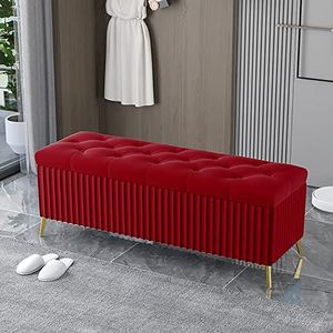 XLDZ Luxe rechthoekige gewatteerde voetenbank, salontafel Ottomaanse voor woonkamer en slaapkamer, fluwelen bekleding met knoopsluiting, metalen poten, opslag inbegrepen (rood, 60x40x45cm