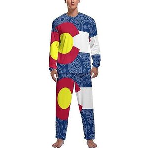 Colorado State Paisley vlag zachte heren pyjama set comfortabele loungewear top en broek met lange mouwen geschenken XL