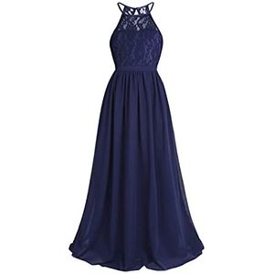 TiaoBug Meisjesjurk voor kinderen, feestelijk, kant, lange jurk, bruiloft, partyjurk, bloemenmeisjesjurk, maat 104, 116, 128, 140, 152, 164, Donkerblauw, 152