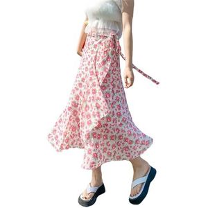 GerRit Skirt Flower Printing A-line Skirts Summer Spring High Waist Vintage Women's Midi Length Skirts-color 24-one Size