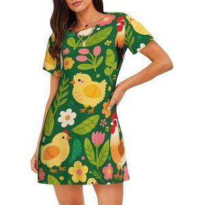 Zelinge Nachthemden voor vrouwen vrouwen nachthemd slaap shirts voor vrouwen t-shirt nachtkleding S-3XL, Cartoon Kip Bloem Groen, S
