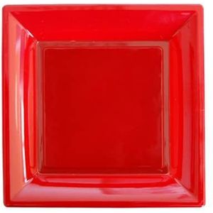 SANYGIENE Rode borden, 10 keer herbruikbaar, 36 stuks, rood, vierkant, polyethyleen, koud, wasbaar, borden, afmeting 23 x 23 cm, tafelkunst