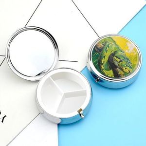 Pillendoosje Ronde Pillendoosje Pil Organizer met 3 Compartiment Grote Groene Python Pillen Gevallen voor Reizen Waterdichte Geneeskunde Organizer Doos Reizen Pillendoos Pillencontainers Vitamine