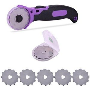 45mm Rotary Cutter with 5 Pcs Replace Blades for Quilting Scrapbooking Sewing Arts Crafts Sharp and Durable (1 cutter 5 toothed blades)
