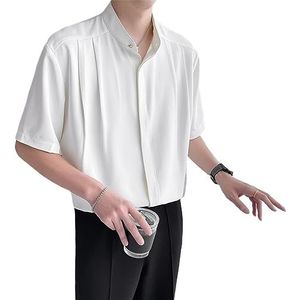 SDFGH Herenoverhemd met staande kraag in Chinese stijl Herenkleding met korte mouwen 7/4 overhemd met medium mouwen zonder kraag (Color : D, Size : XXL)