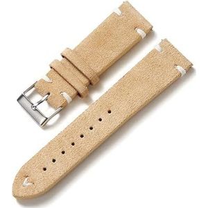 INEOUT Nieuwe Suède Horlogeband 20mm 22mm Vintage Horlogeband Vervanging Horlogeband Qiuck Release Polsband Accessoires (Color : Beige, Size : 20mm silver buckle)