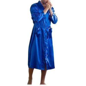 DUNSBY Satijnen badjas voor heren, satijnen badjassen, badjassen, casual nachtkleding badjas, Blauw, S