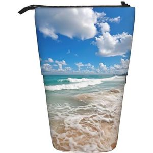 Evengigy Blauw Oceaan Print Leuke Etui met Zip Verstelbare Stand Potlood Houder Grappige Make-up Tas, Zwart, Eén maat, Tas Organizer