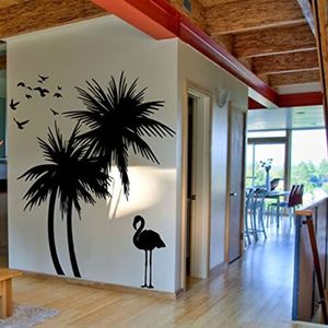 Palmbomen, flamingo's muurstickers, badkamer slaapkamer, tropische planten, dieren, muurstickers, speelkamer, 56cm x 48cm