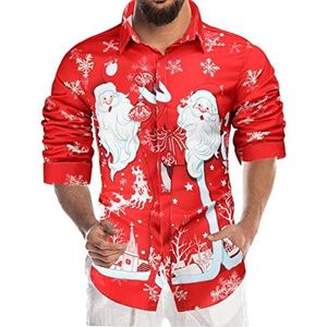 KOUYA Kerstshirt voor heren, 3D-print, hemd, Kerstmis, kerstoverhemden, button-down-kraag, lange mouwen, slimfit, grappig, Xmas Hawaï-kostuumhemd, funky overhemden, party, vrijetijdskleding, M-4XL, 1,