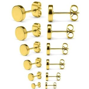 6 paar 3mm-8mm zwarte ronde Stud Earrings Stud Earrings Set RVS oorstekers voor mannen vrouwen zwart/zilver/goud/kleurrijk/roségoud/blauw